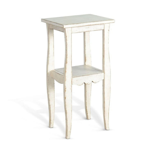 Zela Small Side End Table with Lower Shelf and Curved Legs, White Sand, 11x14 Top - BM339790