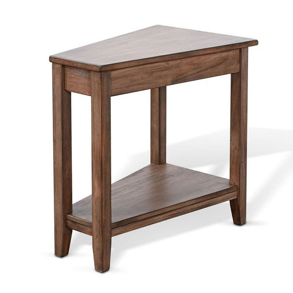 Yael Side End Table, 24 Inch Wedge Top with Open Shelf, Natural Brown - BM339792