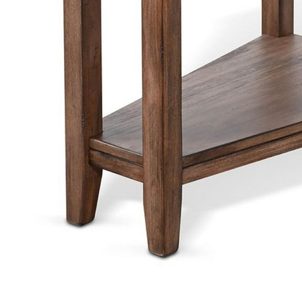 Yael Side End Table, 24 Inch Wedge Top with Open Shelf, Natural Brown - BM339792