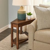 Yael Side End Table, 24 Inch Wedge Top with Open Shelf, Natural Brown - BM339792