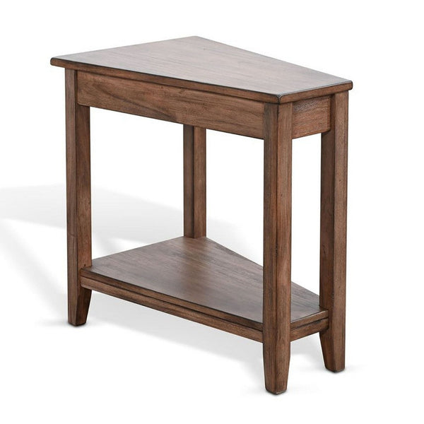 Yael Side End Table, 24 Inch Wedge Top with Open Shelf, Natural Brown - BM339792