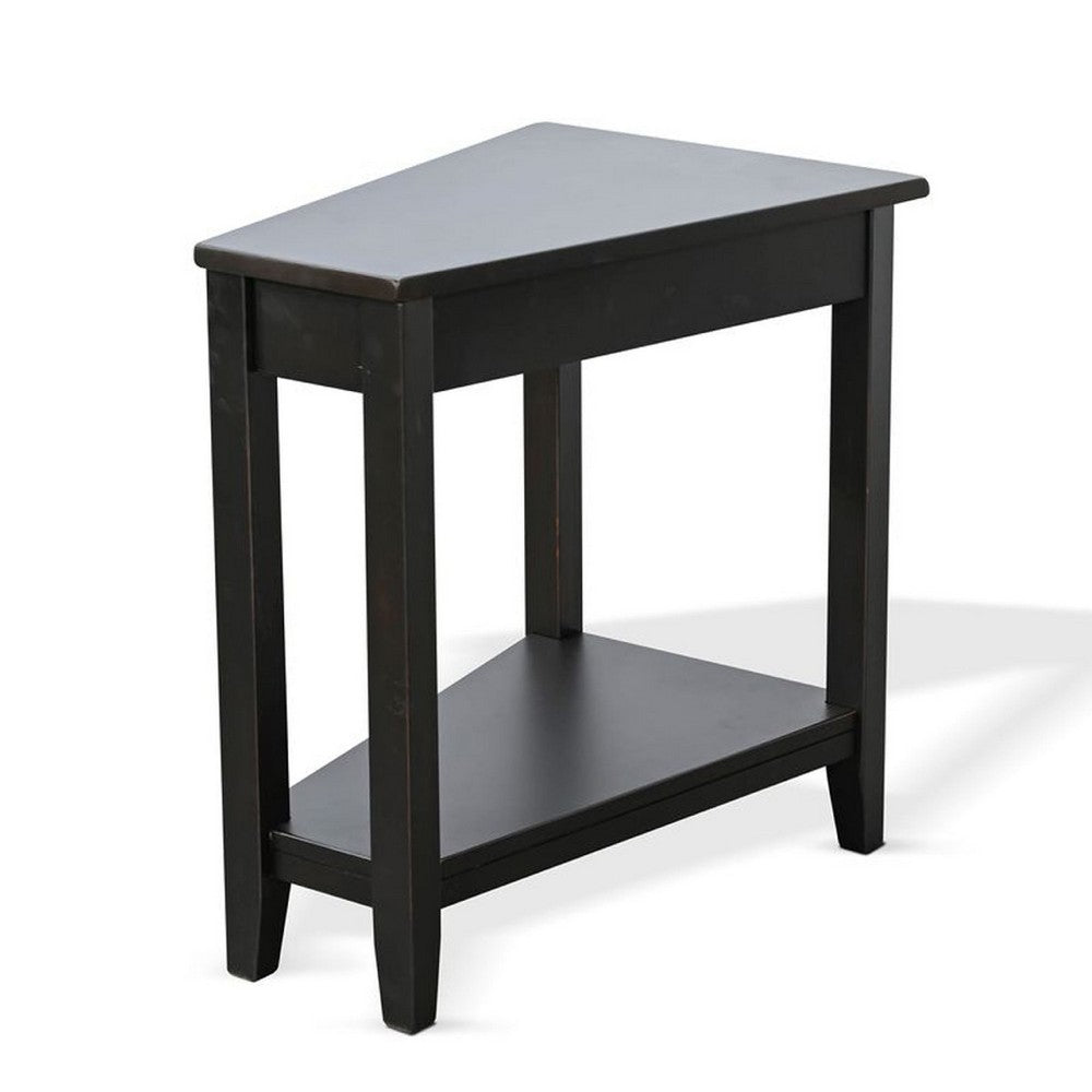 Yael Side End Table, 24 Inch Wedge Top with Open Shelf, Modern Black - BM339793