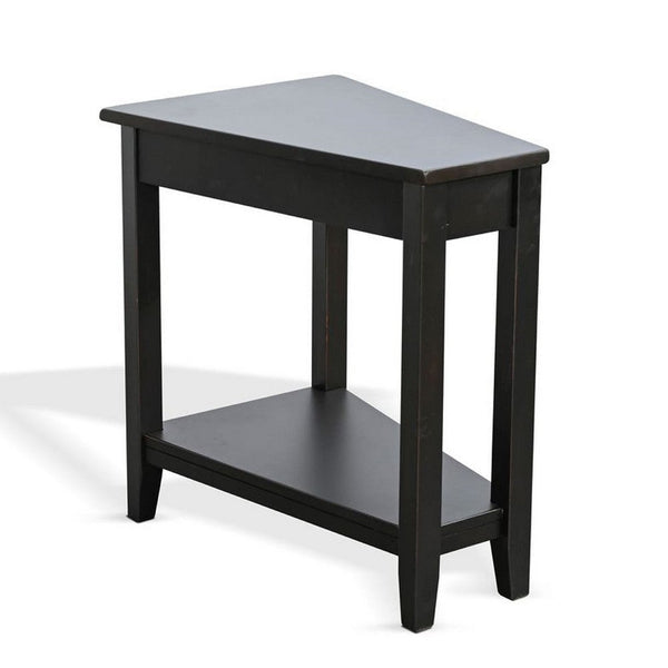 Yael Side End Table, 24 Inch Wedge Top with Open Shelf, Modern Black - BM339793