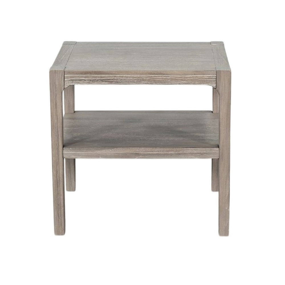 Fela Chair Side Table, 24 Inch Top with Open Shelf, Natural Brown - BM339794