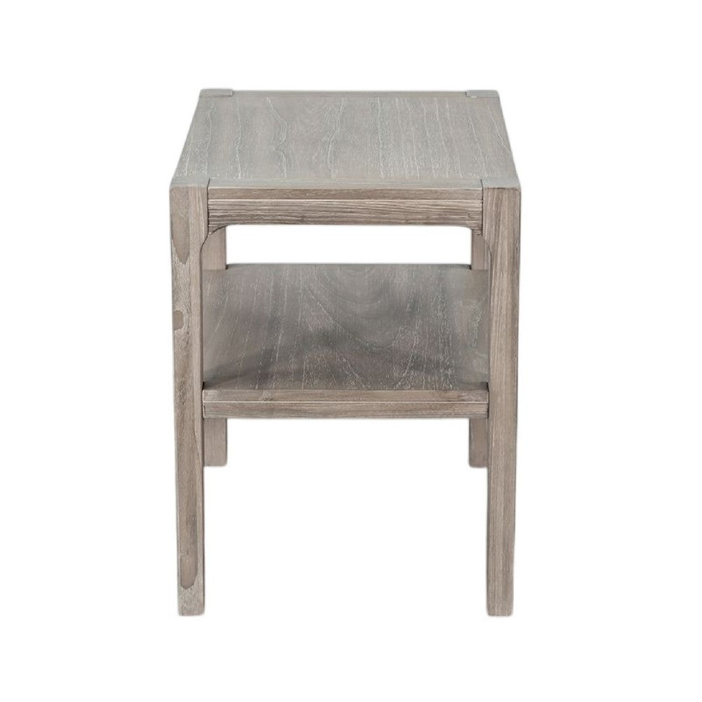 Fela Chair Side Table, 24 Inch Top with Open Shelf, Natural Brown - BM339794