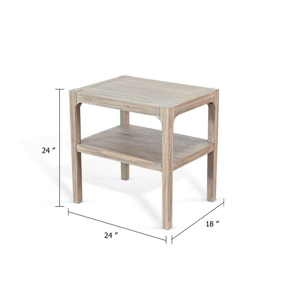 Fela Chair Side Table, 24 Inch Top with Open Shelf, Natural Brown - BM339794