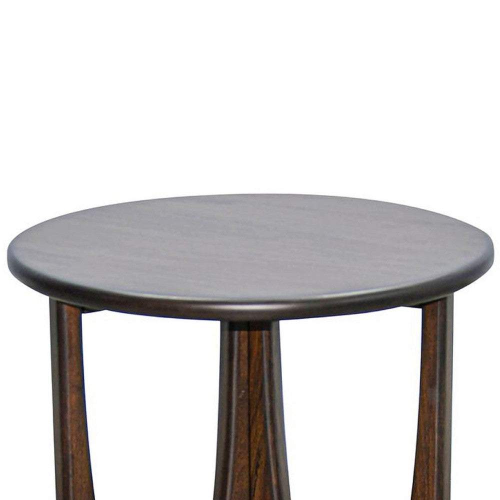 Natra Chairside Table, 22 Inch Round Top w Cutout Base, Dark Brown - BM339795