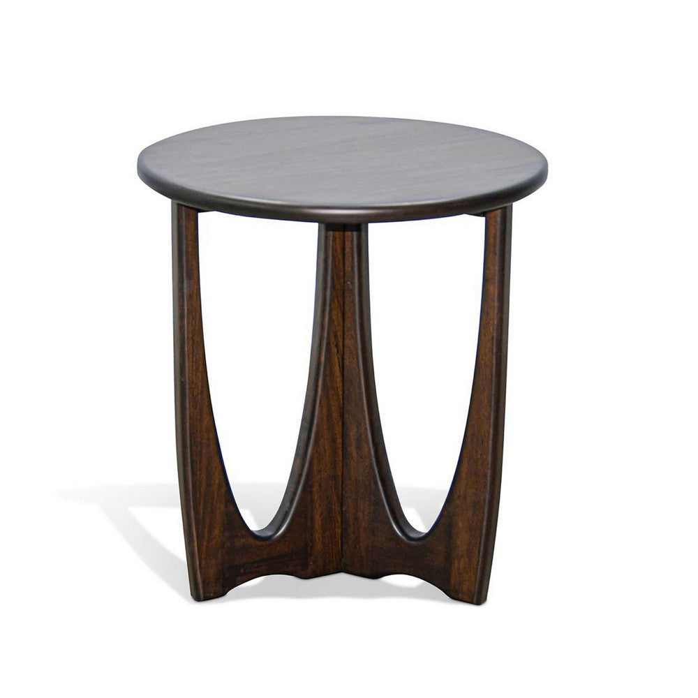 Natra Chairside Table, 22 Inch Round Top w Cutout Base, Dark Brown - BM339795