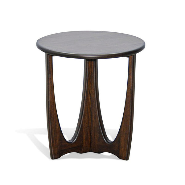 Natra Chairside Table, 22 Inch Round Top w Cutout Base, Dark Brown - BM339795