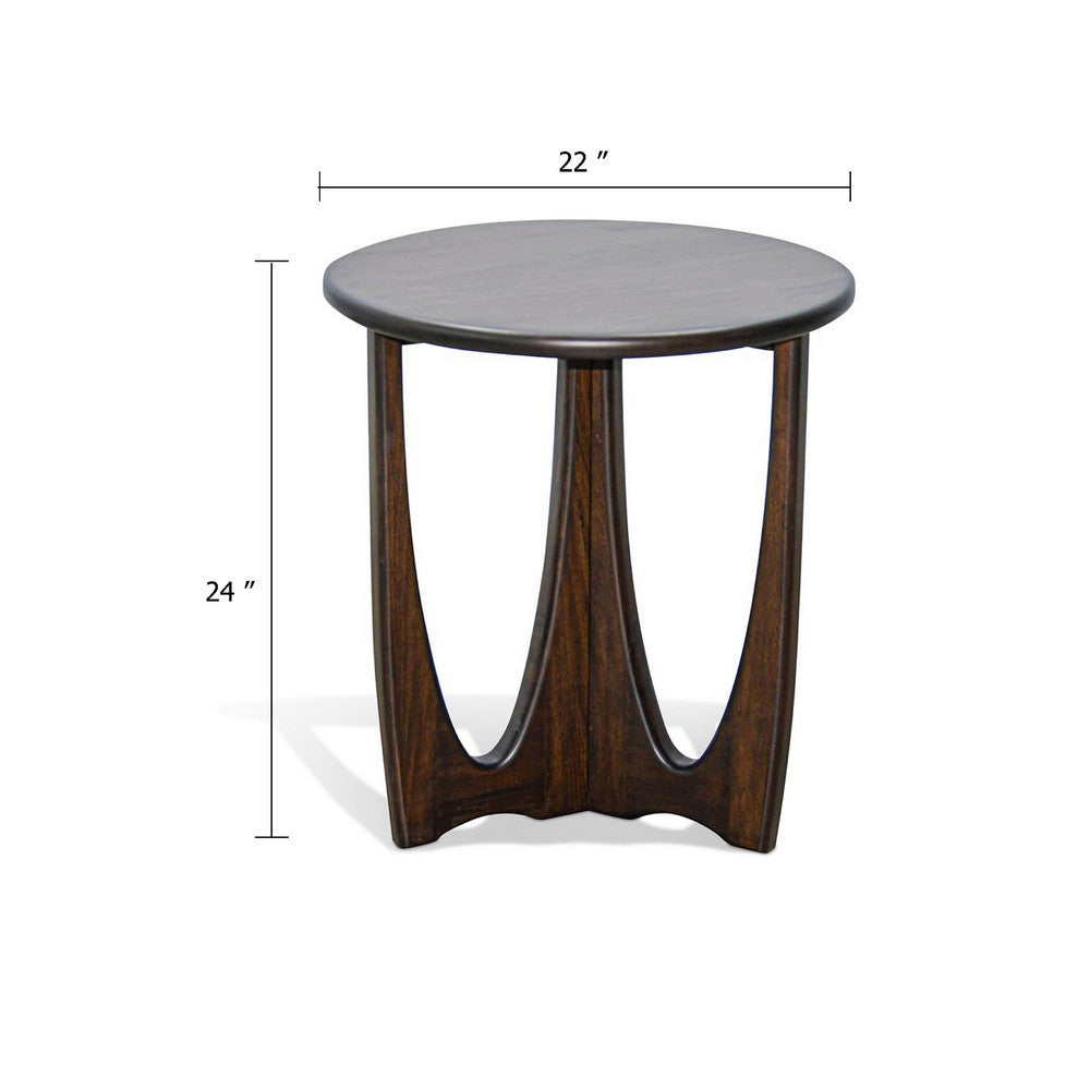 Natra Chairside Table, 22 Inch Round Top w Cutout Base, Dark Brown - BM339795