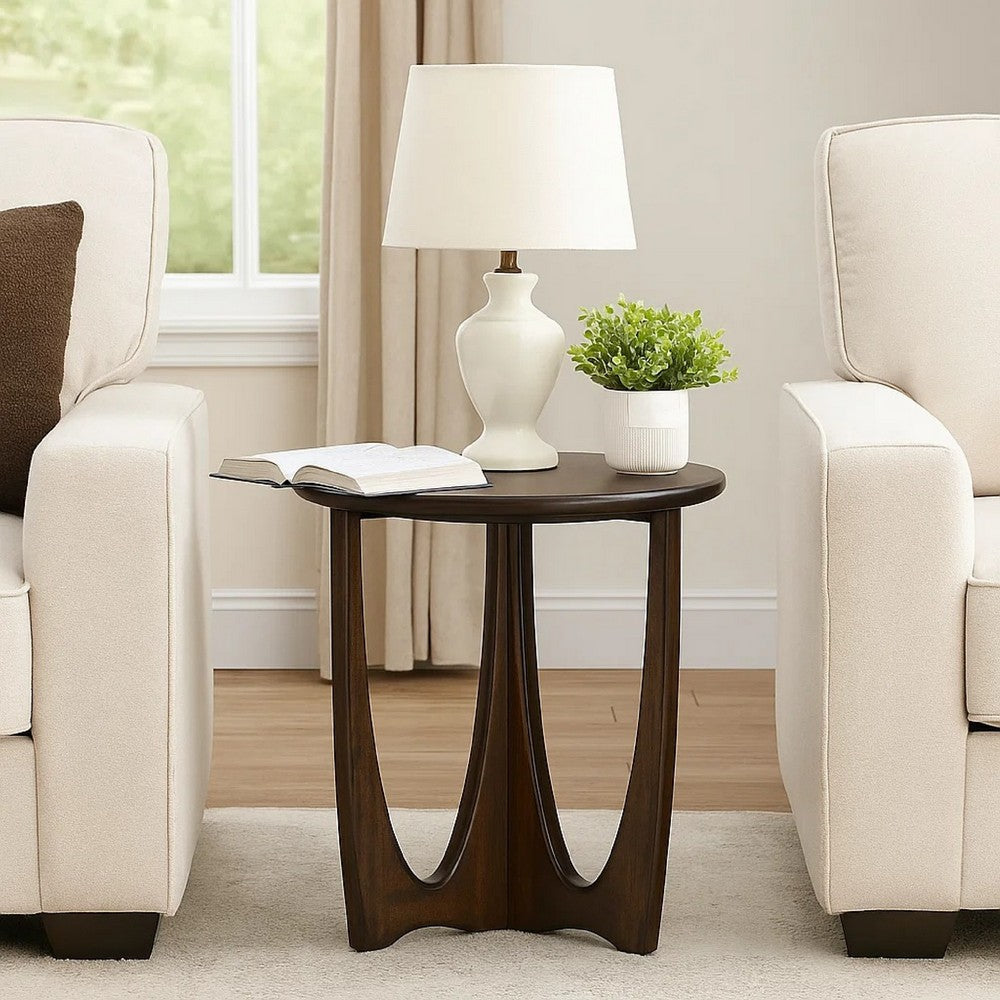 Natra Chairside Table, 22 Inch Round Top w Cutout Base, Dark Brown - BM339795