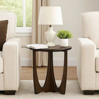 Natra Chairside Table, 22 Inch Round Top w Cutout Base, Dark Brown - BM339795