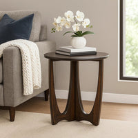 Natra Chairside Table, 22 Inch Round Top w Cutout Base, Dark Brown - BM339795