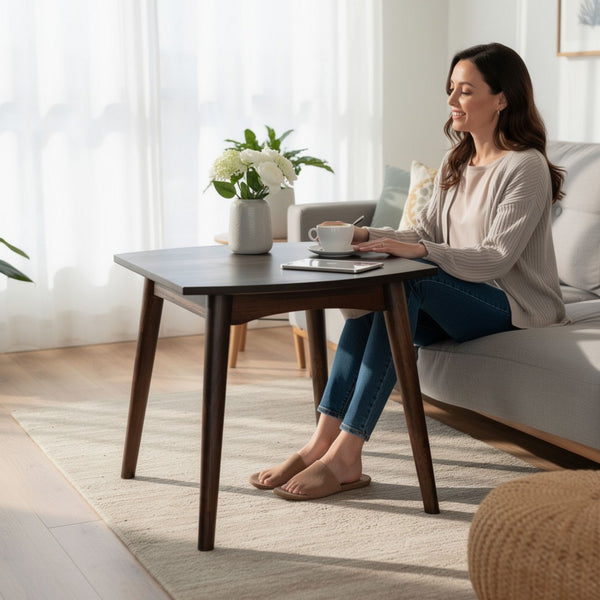 Neva Side End Table, 24 Inch Square Top with Angled Legs, Dark Brown - BM339796