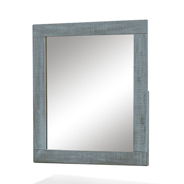 Modern Wall Mirror, 32x38 Rectangular Frame, Textured Blue Solid Wood - BM339797