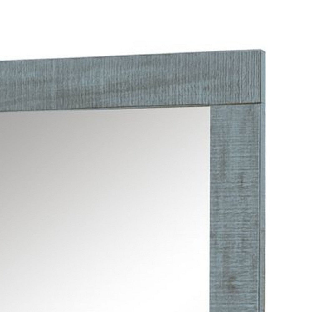 Modern Wall Mirror, 32x38 Rectangular Frame, Textured Blue Solid Wood - BM339797