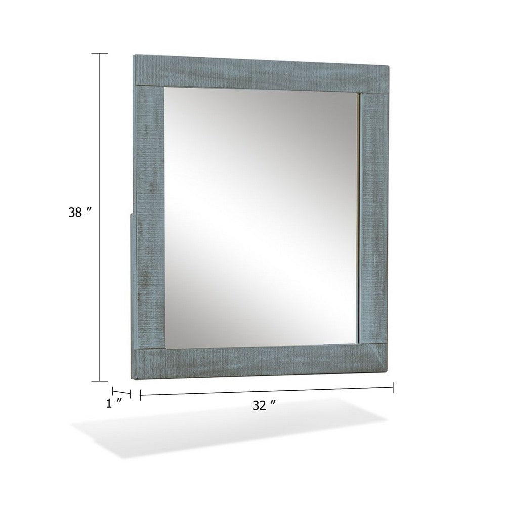 Modern Wall Mirror, 32x38 Rectangular Frame, Textured Blue Solid Wood - BM339797