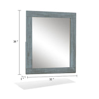 Modern Wall Mirror, 32x38 Rectangular Frame, Textured Blue Solid Wood - BM339797
