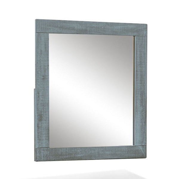 Modern Wall Mirror, 32x38 Rectangular Frame, Textured Blue Solid Wood - BM339797