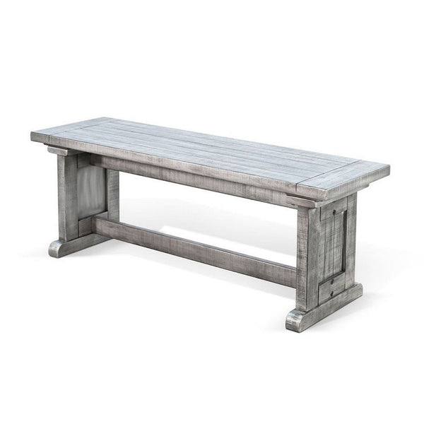 Bench, 48 Inch Wide Farmhouse Plank Style Seat, Gray Pedestal Base - BM339798