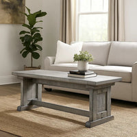 Bench, 48 Inch Wide Farmhouse Plank Style Seat, Gray Pedestal Base - BM339798