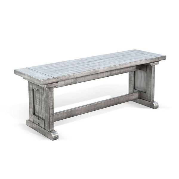 Bench, 48 Inch Wide Farmhouse Plank Style Seat, Gray Pedestal Base - BM339798