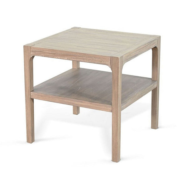 Side End Table with Lower Shelf, 24 Inch Square Top, Natural Brown - BM339799