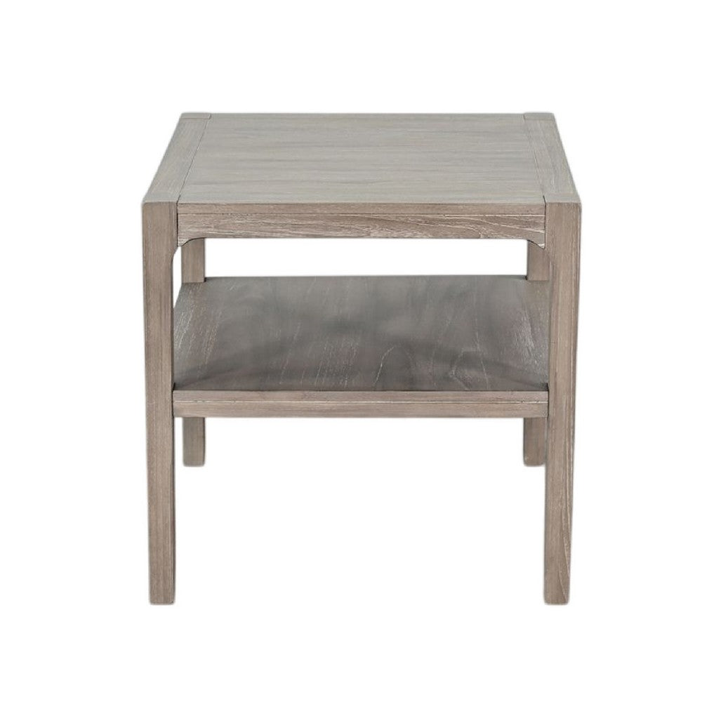 Side End Table with Lower Shelf, 24 Inch Square Top, Natural Brown - BM339799