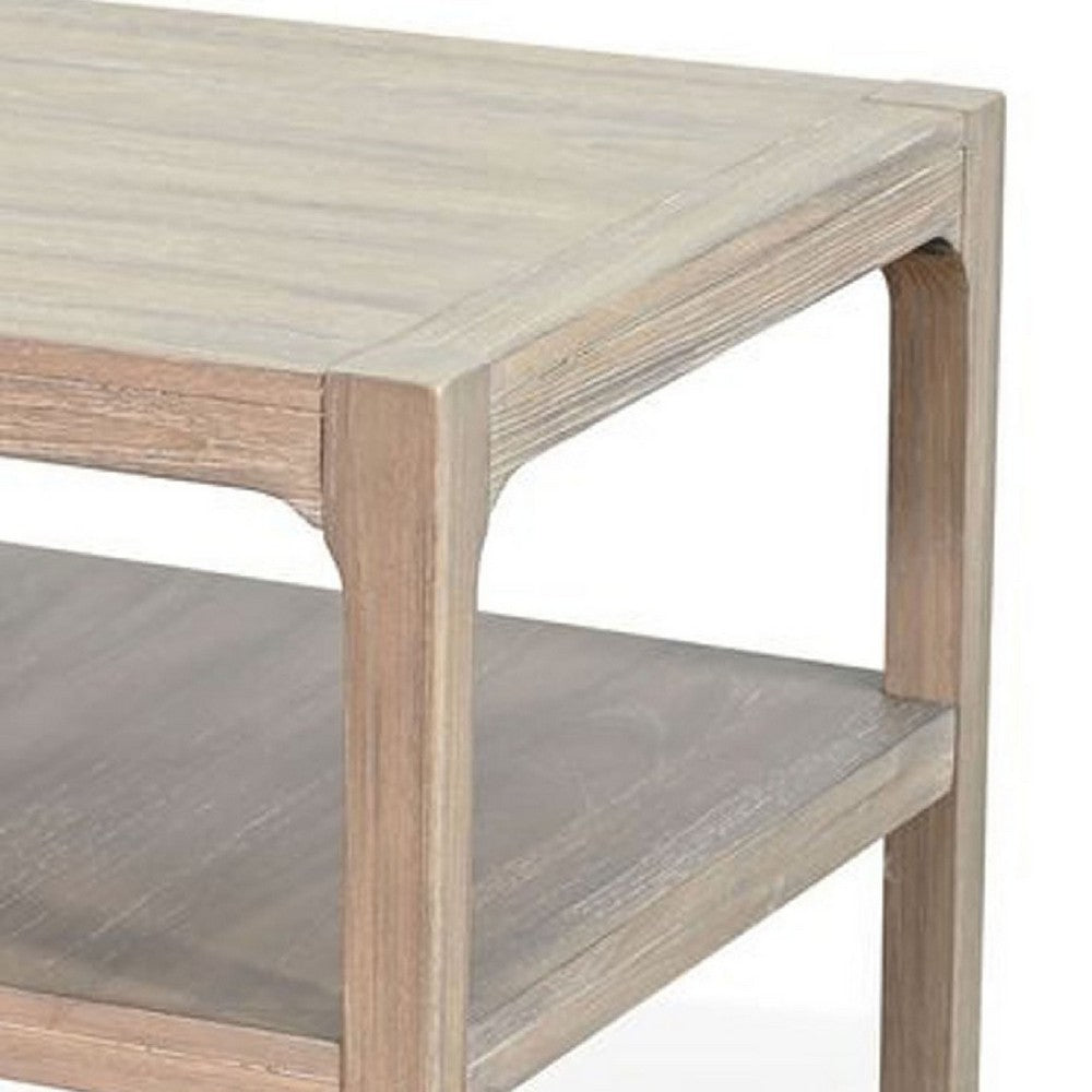 Side End Table with Lower Shelf, 24 Inch Square Top, Natural Brown - BM339799