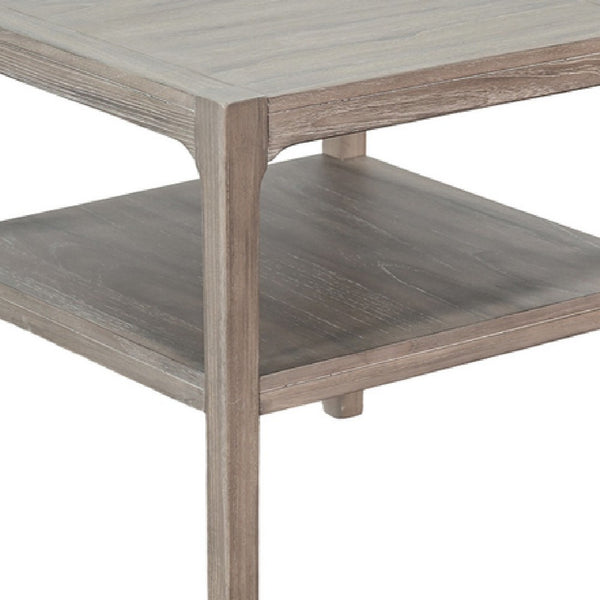 Side End Table with Lower Shelf, 24 Inch Square Top, Natural Brown - BM339799