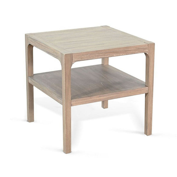 Side End Table with Lower Shelf, 24 Inch Square Top, Natural Brown - BM339799