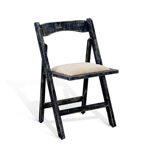 Shen Folding Dining Chair Set of 2, Black Wood Frame, Beige Cushion - BM339800