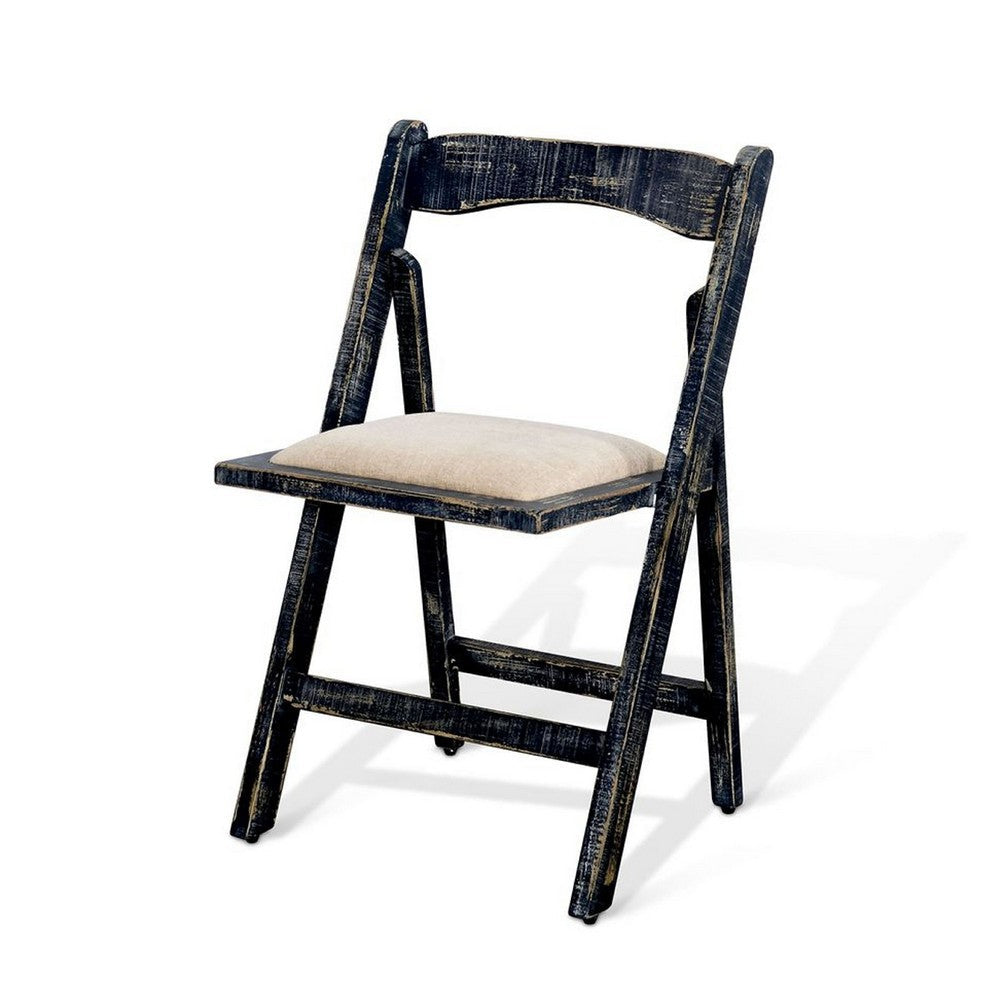 Shen Folding Dining Chair Set of 2, Black Wood Frame, Beige Cushion - BM339800
