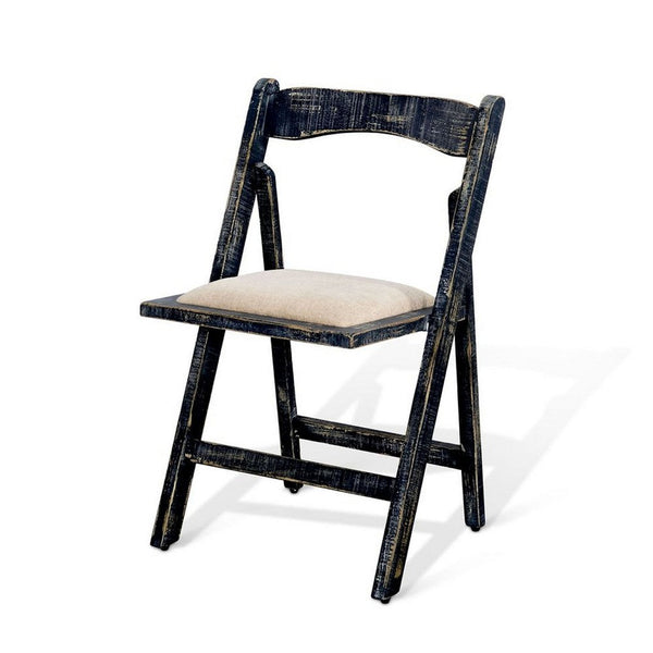 Shen Folding Dining Chair Set of 2, Black Wood Frame, Beige Cushion - BM339800