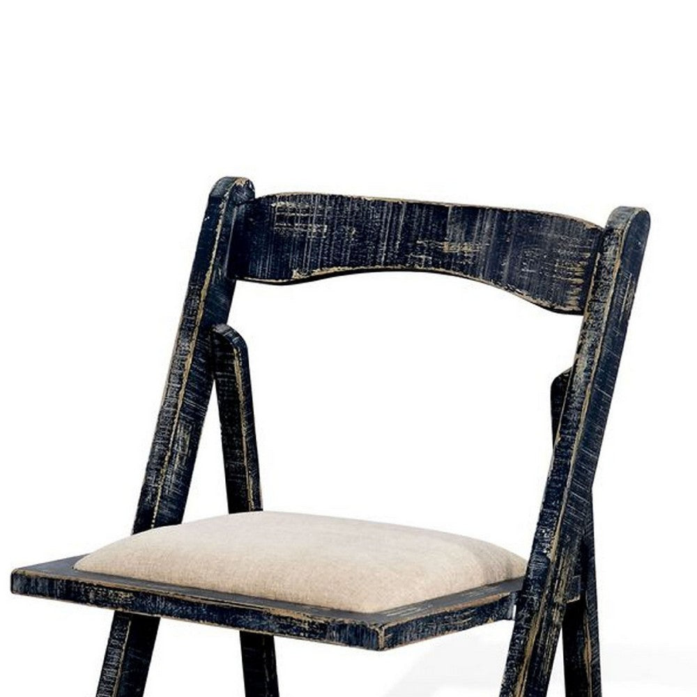 Shen Folding Dining Chair Set of 2, Black Wood Frame, Beige Cushion - BM339800