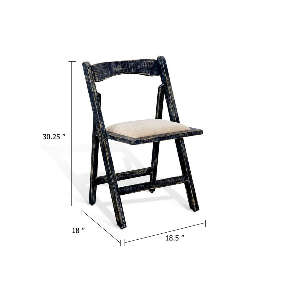 Shen Folding Dining Chair Set of 2, Black Wood Frame, Beige Cushion - BM339800