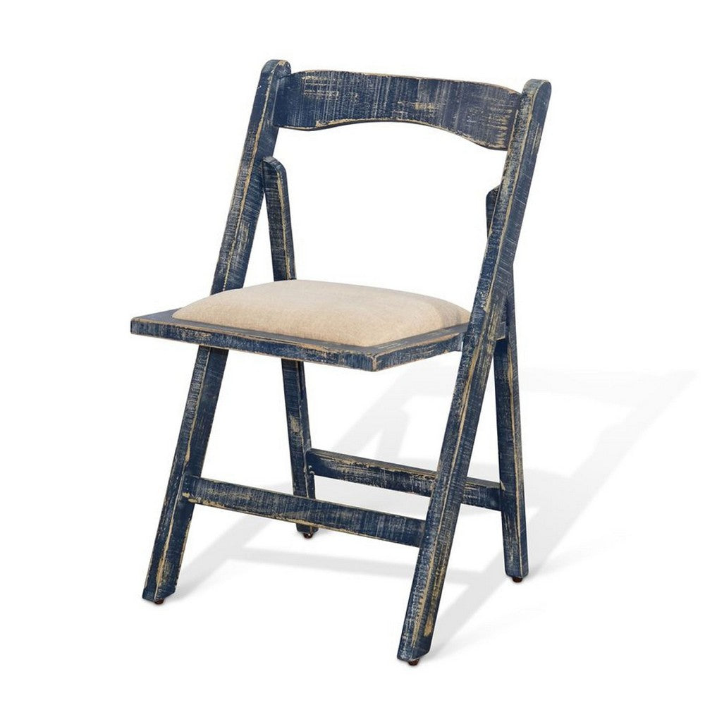 Shen Folding Dining Chair Set of 2, Ocean Blue Frame, Beige Cushion - BM339801