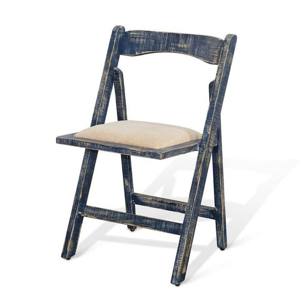 Shen Folding Dining Chair Set of 2, Ocean Blue Frame, Beige Cushion - BM339801