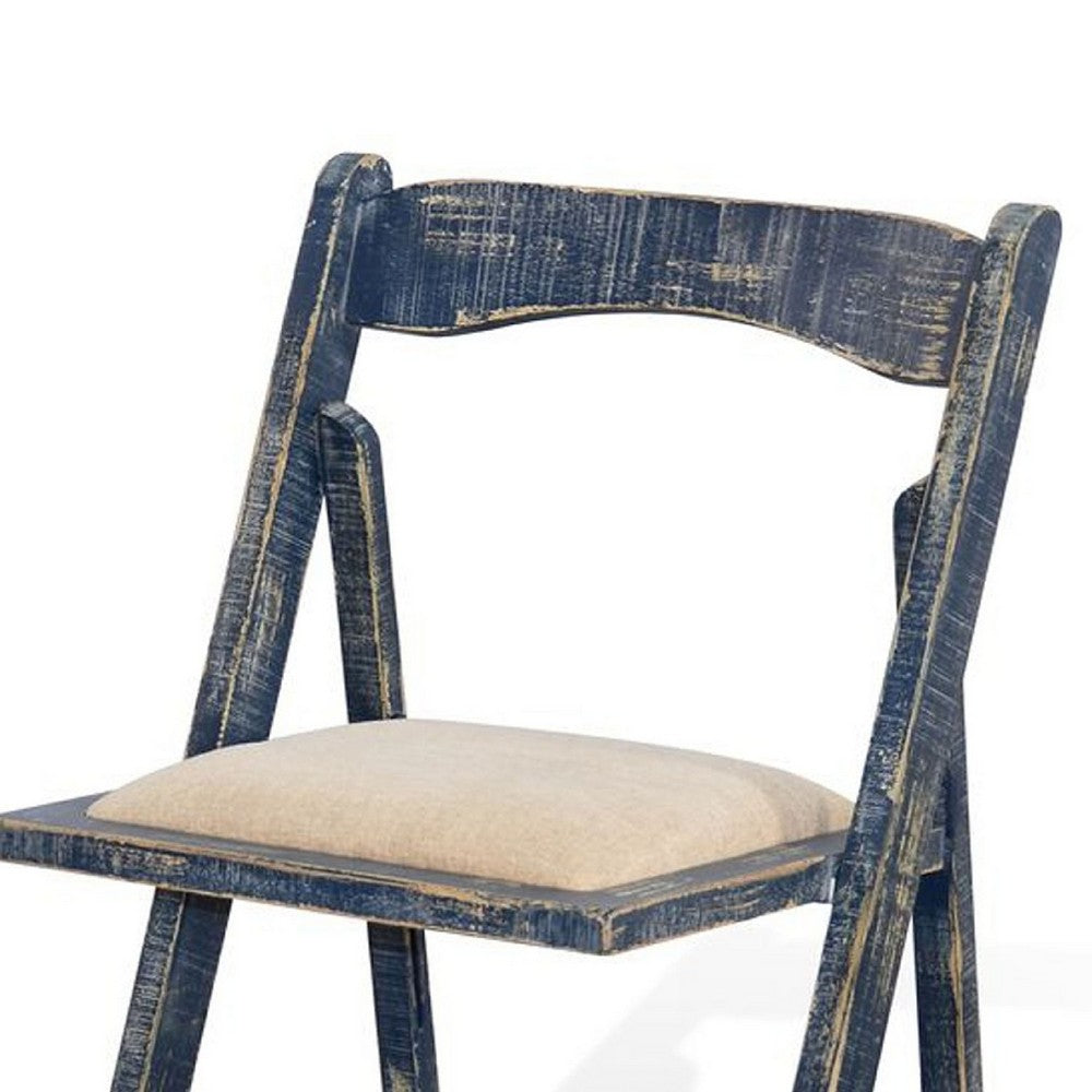 Shen Folding Dining Chair Set of 2, Ocean Blue Frame, Beige Cushion - BM339801
