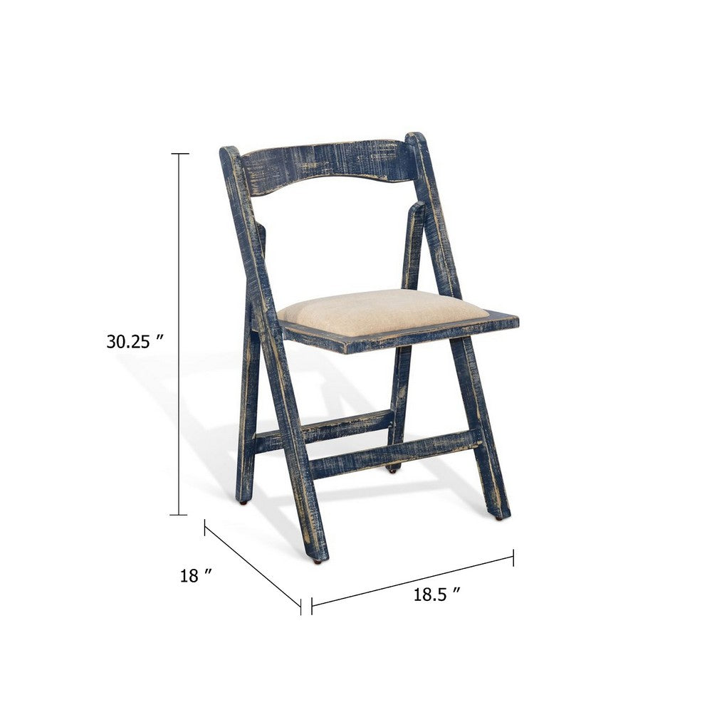 Shen Folding Dining Chair Set of 2, Ocean Blue Frame, Beige Cushion - BM339801
