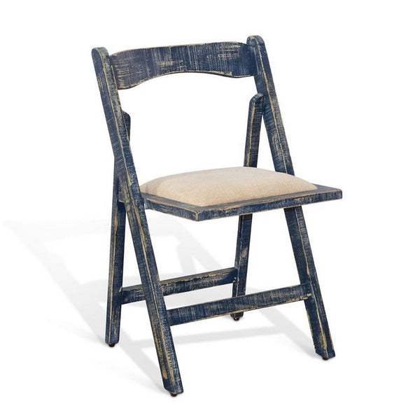 Shen Folding Dining Chair Set of 2, Ocean Blue Frame, Beige Cushion - BM339801