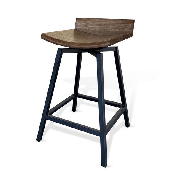 24 Inch Counter Height Swivel Barstool, Mahogany Wood Seat, Black Base - BM339802