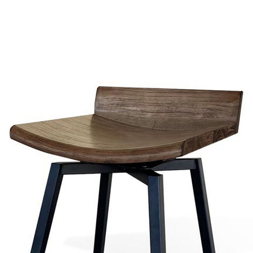 24 Inch Counter Height Swivel Barstool, Mahogany Wood Seat, Black Base - BM339802