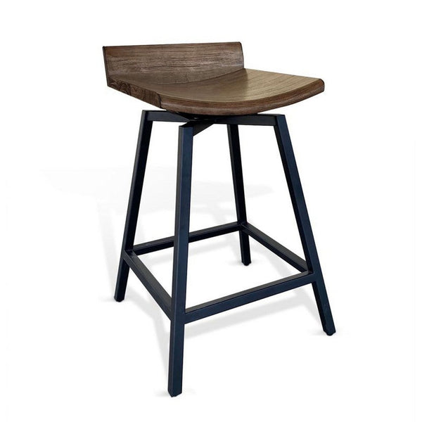 24 Inch Counter Height Swivel Barstool, Mahogany Wood Seat, Black Base - BM339802