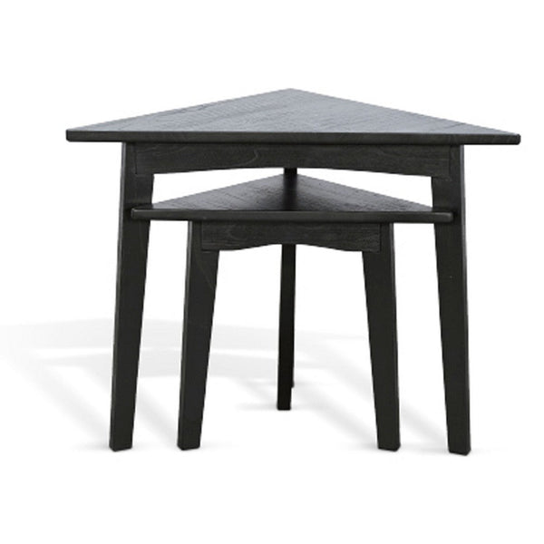Liom Nesting Side Table Set of 2, Triangular Top, Black Solid Mindi Wood - BM339804