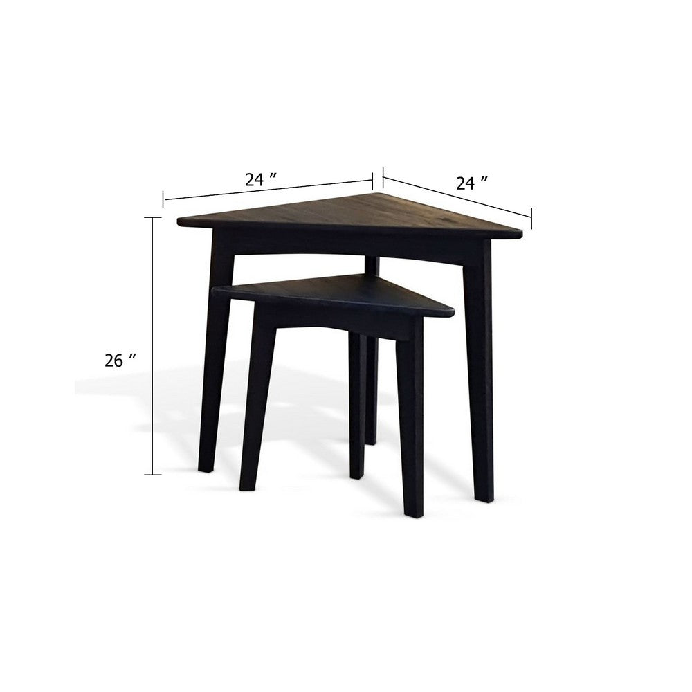 Liom Nesting Side Table Set of 2, Triangular Top, Black Solid Mindi Wood - BM339804