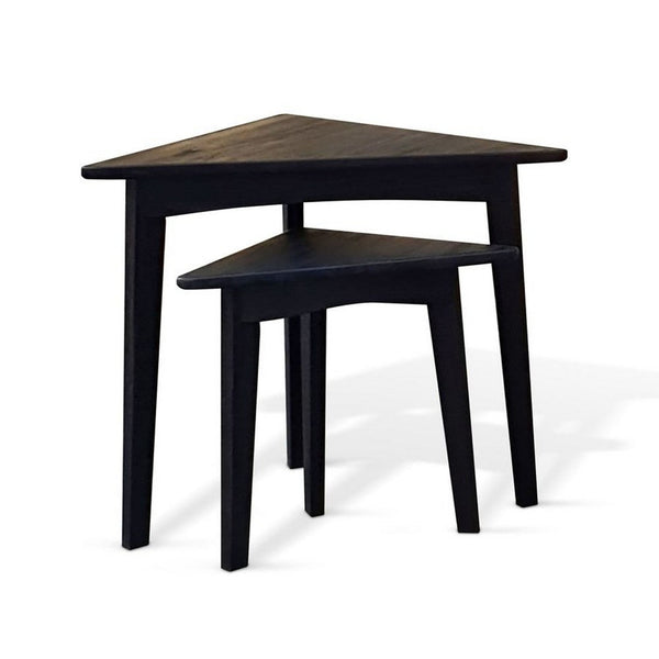 Liom Nesting Side Table Set of 2, Triangular Top, Black Solid Mindi Wood - BM339804
