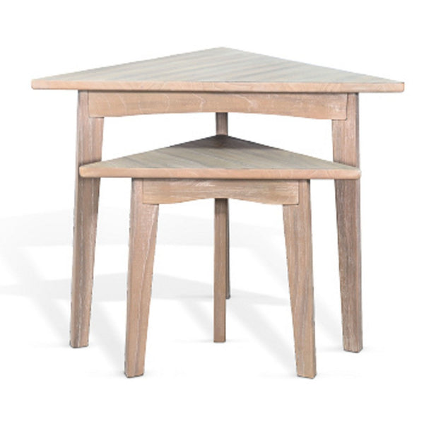 Liom Nesting Side Table Set of 2, Triangular Top, Natural Brown Mindi Wood - BM339805