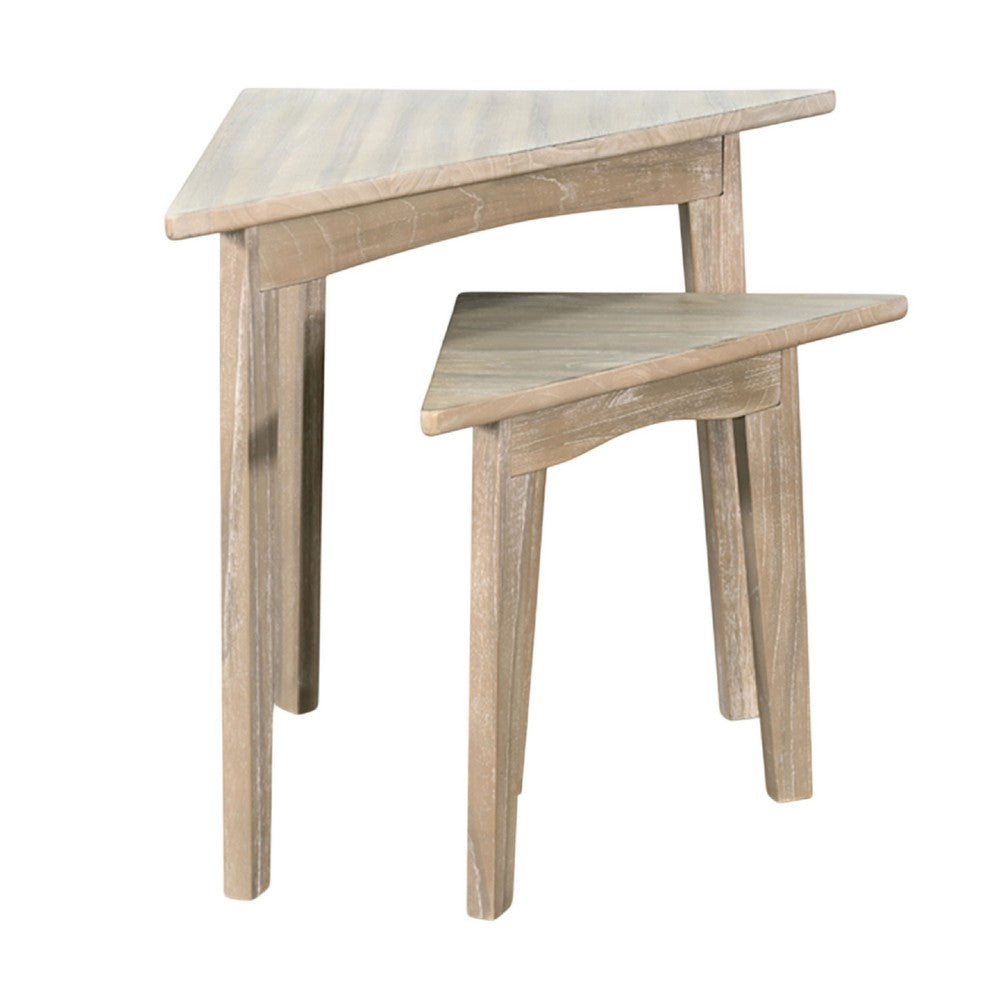 Liom Nesting Side Table Set of 2, Triangular Top, Natural Brown Mindi Wood - BM339805
