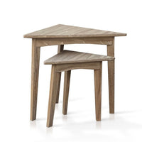 Liom Nesting Side Table Set of 2, Triangular Top, Natural Brown Mindi Wood - BM339805